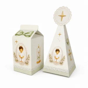 Kit 20 Caixas Milk e Pirâmide Batizado - Rosa ou Verde - Artesanato e Personalizados