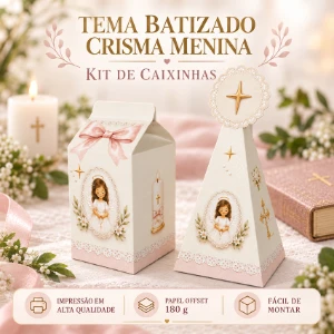 Kit 20 Caixas Milk e Pirâmide Batizado - Rosa ou Verde - Artesanato e Personalizados