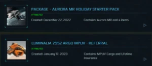 Star Citizen - Aurora MR Holiday Starter Pack + MPVU Cargo - Outros