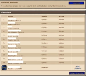 Account Tibia: Char Level 273 Rp Pythera(open-pvp) Voucher