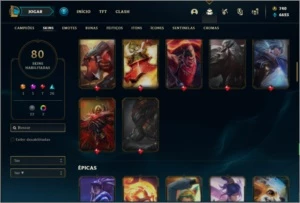 Conta prata 4 com 80 skins e 100 champs ( MAIN TOP / JG ) - League of Legends LOL
