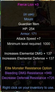 Fierce Lion +3 + Elemental DMG+ ELE DEF  Webzen Nidavellir - MU Online