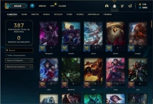 Conta Unranked com 116 Champs e 77 Skins + 6 Vitoriosas - League of Legends LOL