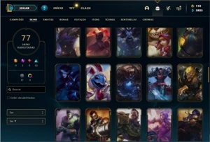 Conta Unranked com 116 Champs e 77 Skins + 6 Vitoriosas - League of Legends LOL