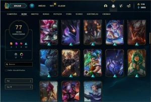 Conta Unranked com 116 Champs e 77 Skins + 6 Vitoriosas - League of Legends LOL