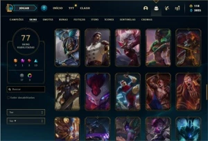 Conta Unranked com 116 Champs e 77 Skins + 6 Vitoriosas - League of Legends LOL