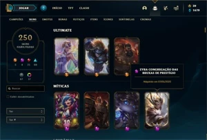 Conta bronze 1 com TODOS os champs e 250 Skins + 4 Miticas - League of Legends LOL