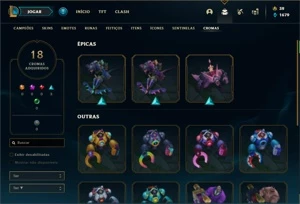 Conta bronze 1 com TODOS os champs e 250 Skins + 4 Miticas - League of Legends LOL