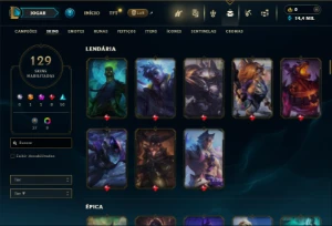 Ouro 3 com todos os campeões e 129 Skins - League of Legends LOL