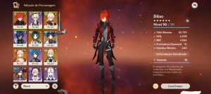 Conta genshin, Ar 55, Servidor América, Com skin do diluc - Genshin Impact