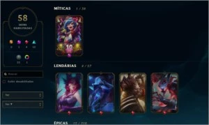 Conta lol diamante 3 faltando apenas 11 champs 58 skins - League of Legends