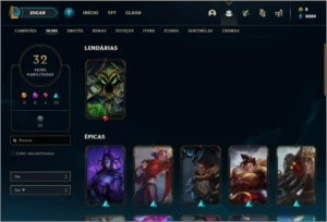 Conta platina 3 com 100 champs e 32 skins - League of Legends LOL