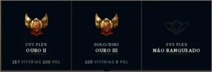 Conta LoL - 64 champs/27 skins - Ouro3 (SoloQ)/Ouro2 (Flex) - League of Legends
