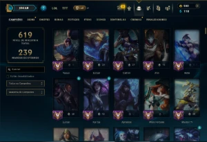 Ouro 4 com TODOS os Champs e 224 Skins +6 Prestigios - League of Legends LOL