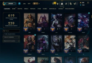 Ouro 4 com TODOS os Champs e 224 Skins +6 Prestigios - League of Legends LOL