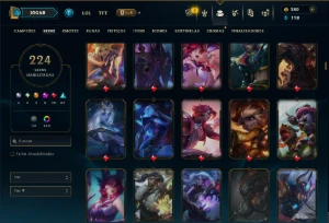 Ouro 4 com TODOS os Champs e 224 Skins +6 Prestigios - League of Legends LOL