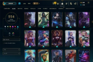 Ouro 4 com TODOS os Champs e 224 Skins +6 Prestigios - League of Legends LOL