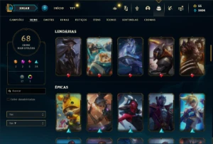 Conta Unranked com 80 Champs e 68 Skins - League of Legends LOL