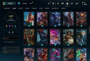 Conta Unranked com 80 Champs e 68 Skins - League of Legends LOL