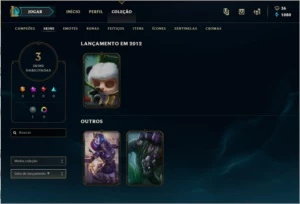 Vendo conta Plat4 3 skins - League of Legends LOL