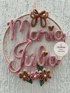 Porta maternidade Nome Composto Laço com flores modelo Mor - Artesanato e Personalizados