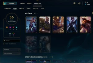 Conta League of Legends plat 5 todo os Champs e 56 Skins LOL