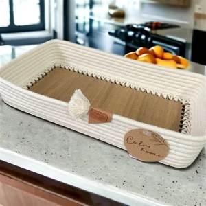 Cesto Retangular de Algodão com Base MDF - Artesanato e Personalizados