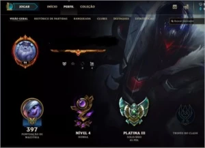 Conta League Of Legends Platina 3 275 skins LOL