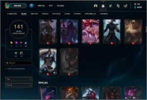 Conta prata 1 com 146 champs e 141 skins + 415k de Yasuo - League of Legends LOL