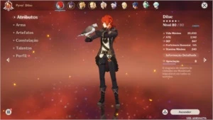 Conta Genshin Ar 45 Diluc, Mona, Qiqi, Jean E 2 Armas 5* - Genshin Impact
