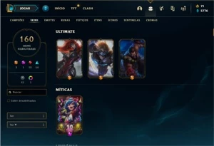 Conta bronze 1 com TODOS os champs e 160 Skins - League of Legends LOL