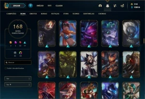 Conta diamante 2 e 4 com TODOS os champs e 168 Skins + 4 Vit - League of Legends LOL