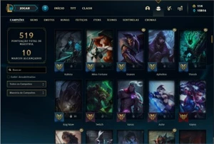 Conta diamante 2 e 4 com TODOS os champs e 168 Skins + 4 Vit - League of Legends LOL