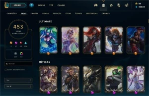 453 Skins, 17 Skins Míticas, 5 Ultimate, 43 Lendárias. - League of Legends LOL