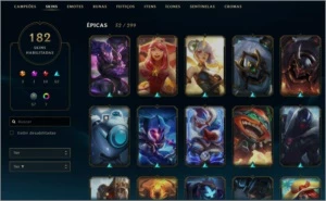 Conta com ALL Champions - 182 Skin's - 7 Páginas de Runas - League of Legends LOL