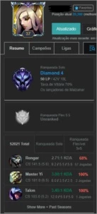 League of Legends Conta Diamante 4 70% WR - SMURF mmr alto LOL
