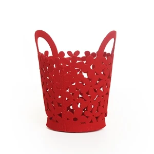 Cesta de Feltro com Alça e Recortes Florais - Cores - Artesanato e Personalizados