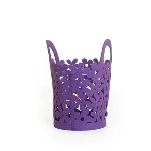 Cesta de Feltro com Alça e Recortes Florais - Cores - Artesanato e Personalizados