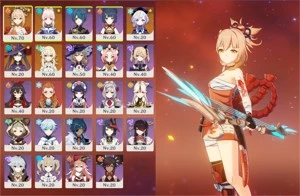 Yoimiya + Harpa Celestial, Mona + Oração, Kokomi e Qiqi. - Genshin Impact
