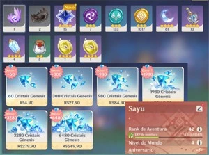 Yoimiya + Harpa Celestial, Mona + Oração, Kokomi e Qiqi. - Genshin Impact