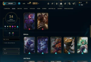 Ouro 3 com 90 Champs e 34 Skins ( JG / SUP / TOP ) - League of Legends LOL