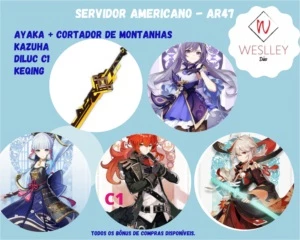 AYAKA + KAZUHA + DILUC C1 + KEQING + CORTADOR DA MONTANHA - Genshin Impact