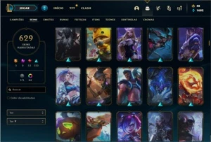 Conta Platina 1 com TODOS os champs e 629 Skins (Nivel 1022) - League of Legends LOL
