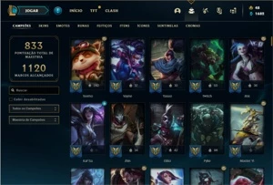 Conta Platina 1 com TODOS os champs e 629 Skins (Nivel 1022) - League of Legends LOL
