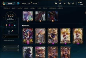 Conta Platina 1 com TODOS os champs e 629 Skins (Nivel 1022) - League of Legends LOL