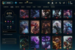 Conta Platina 1 com TODOS os champs e 629 Skins (Nivel 1022) - League of Legends LOL