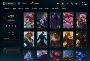 Conta Platina 1 com TODOS os champs e 629 Skins (Nivel 1022) - League of Legends LOL