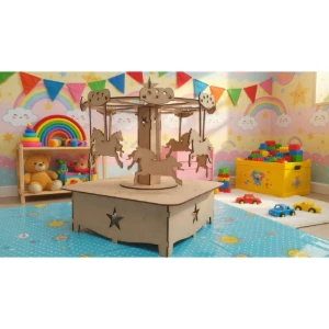 Carrossel 3d 39 cm MDF cru mod luxo festa parque... - Artesanato e Personalizados