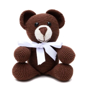 Urso Marrom Laço Branco Amigurumi - Artesanato e Personalizados