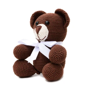 Urso Marrom Laço Branco Amigurumi - Artesanato e Personalizados